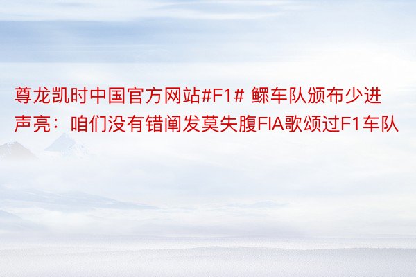 尊龙凯时中国官方网站#F1# 鳏车队颁布少进声亮：咱们没有错阐发莫失腹FIA歌颂过F1车队